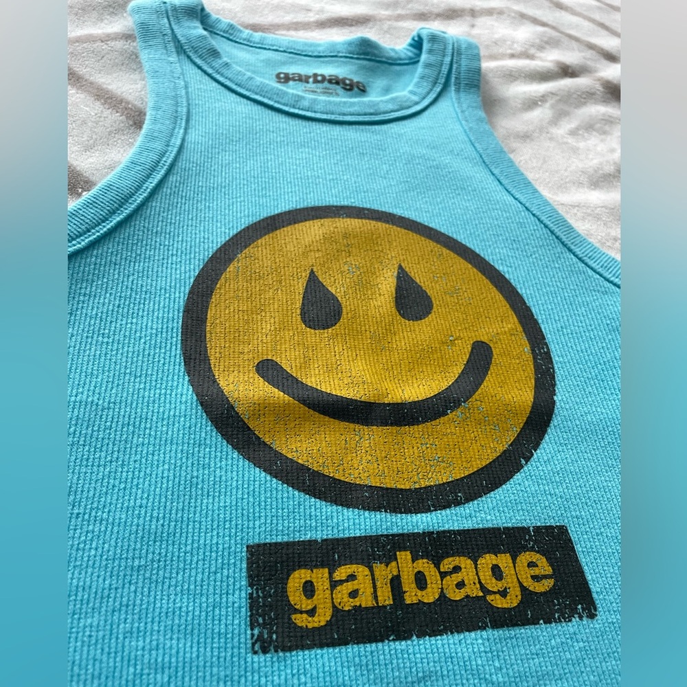 EUC, Garbage Band Tee Ribbed Crewneck Tank Top with Smiley Logo Size Small S Y2K - Picture 5 of 6